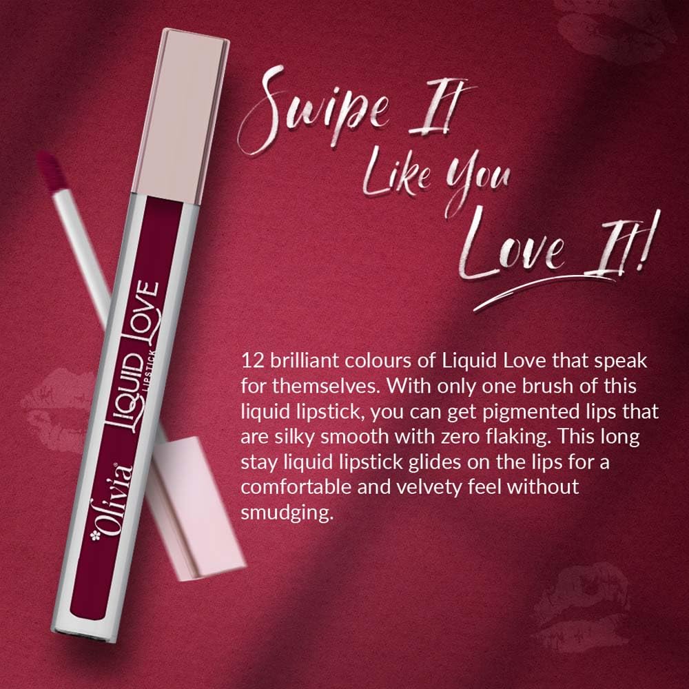 Oliva Liquid Lipstick, 12HR Long-lasting Matte Lipstick, Non Transfer, High Coverage, Water & Smudge Proof, Light Weight & Cruelty-Free - 2ml (Berry Smoothie 11)