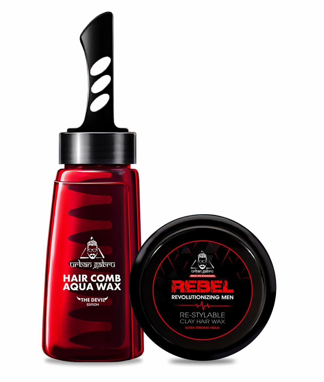 Urbangabru Hair Comb Aqua Wax - The Devil Edition - 260 ML & Rebel Hair Wax 85 GM - Men's Grooming Combo Kit