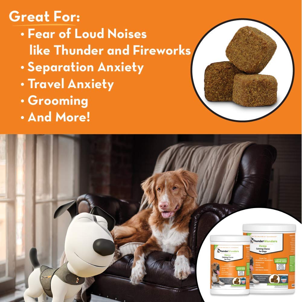 ThunderWunders Hemp Dog Calming Chews | Vet Recommended for Situational Anxiety | Fireworks, Thunderstorms, Travel & More | Made with Hemp Seed, Thiamine, L-Tryptophan, Melatonin & Ginger (180 Count) 180 Count