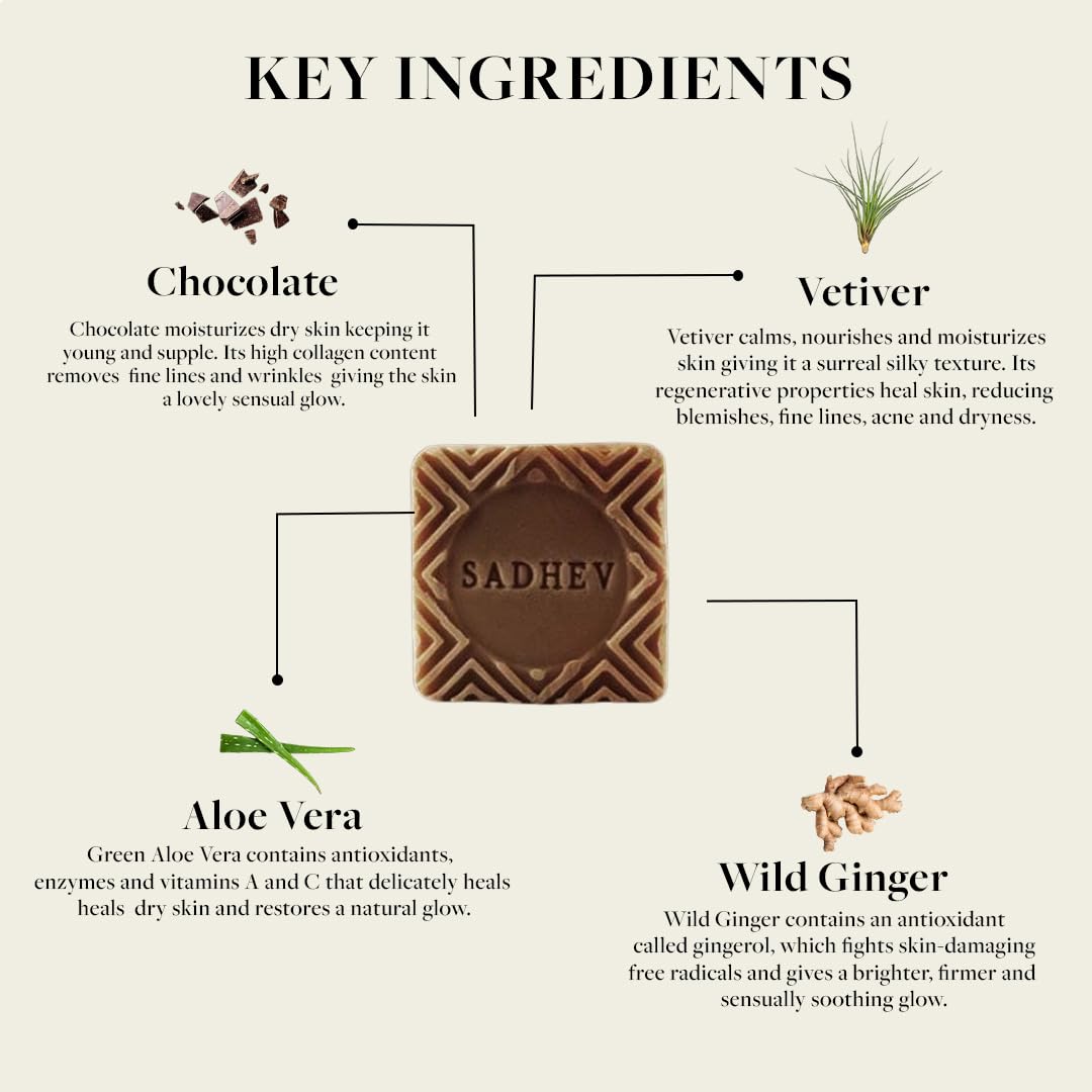 Sadhev Organic Vetiver And Chocolate Bathing Soap For Damaged Skin Chemical Free- 125g (Pack of 1)