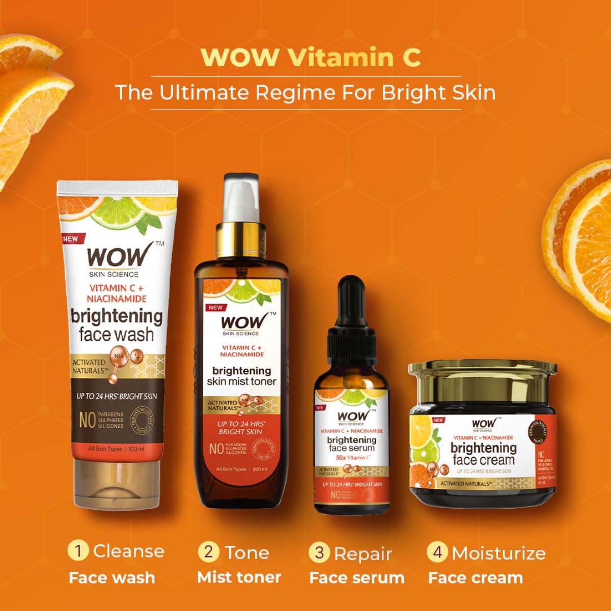 WOW Skin Science Vitamin C Skin Mist Toner with Lemon Essential Oil, Orange Essential Oil With Hazel & Aloe Vera Extracts - For All Skin Types - No Parabens, Silicones, Mineral Oil & Sulphates - 200mL