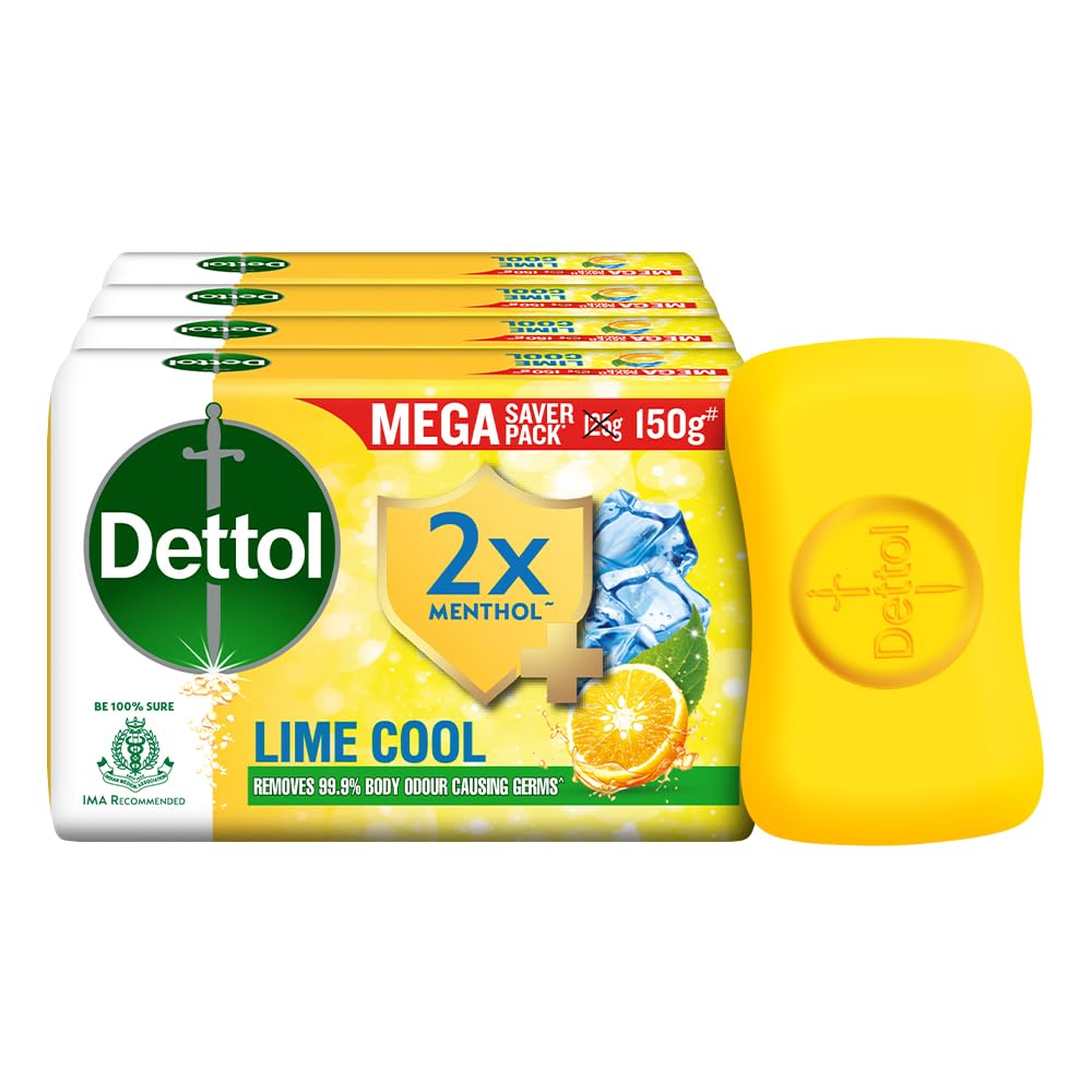 Dettol Lime Cool Bathing Soap Bar with 2x Menthol (600g)- Pack of 4