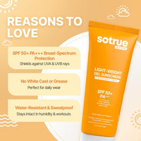 Sotrue Lightweight Gel Sunscreen SPF 50+ PA+++ for Face | Matte Finish & Water-Resistant | No White Cast, 1% Niacinamide & Vitamin C | Broad Spectrum UV Protection | Fragrance-Free | All Skin Types | 50ml