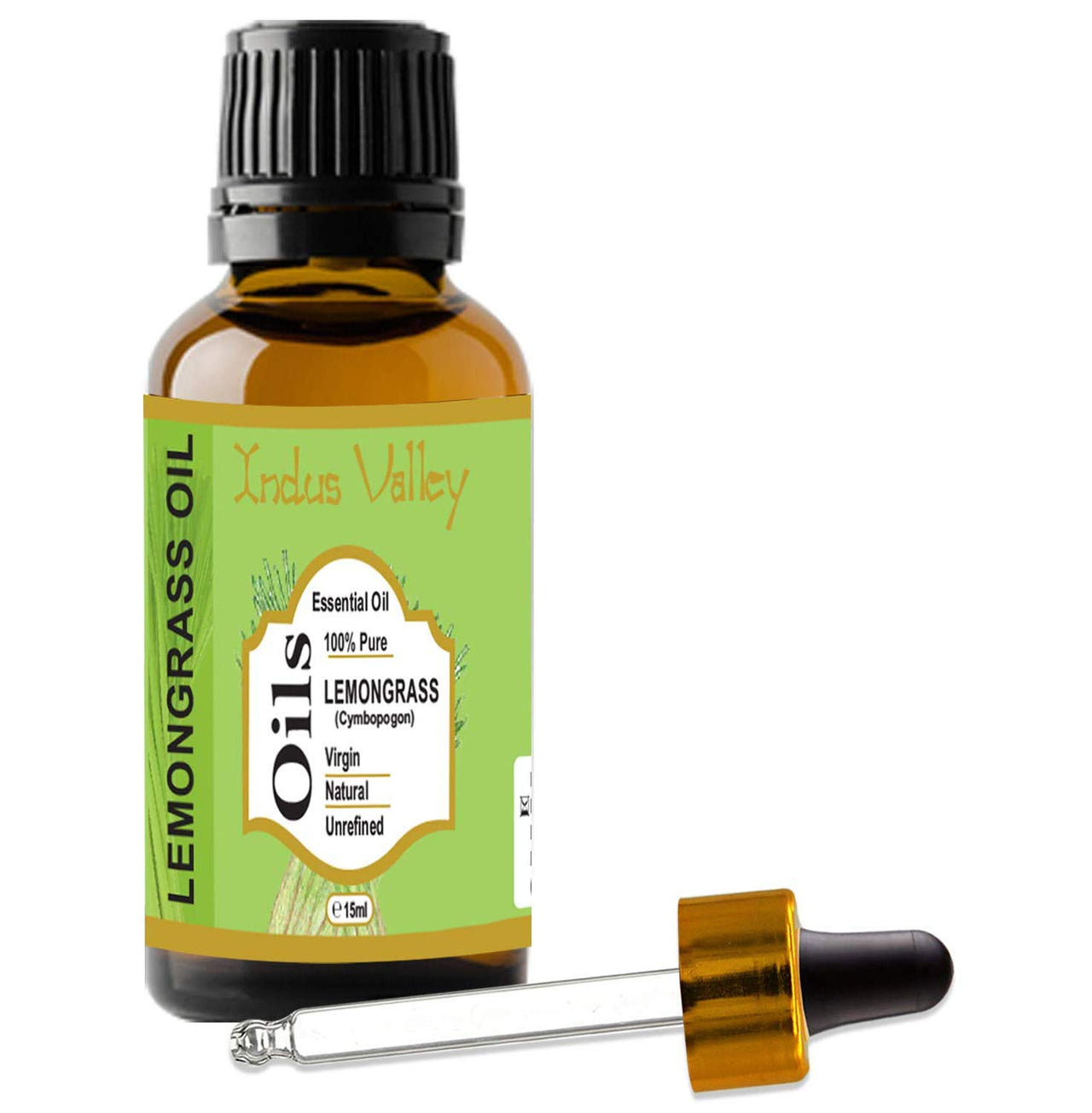 Indus Valley 100% Pure Natural & Organic, Undiluted lemongrass Essential Oil with Glass Dropper for Skin, Hair Care -15ml