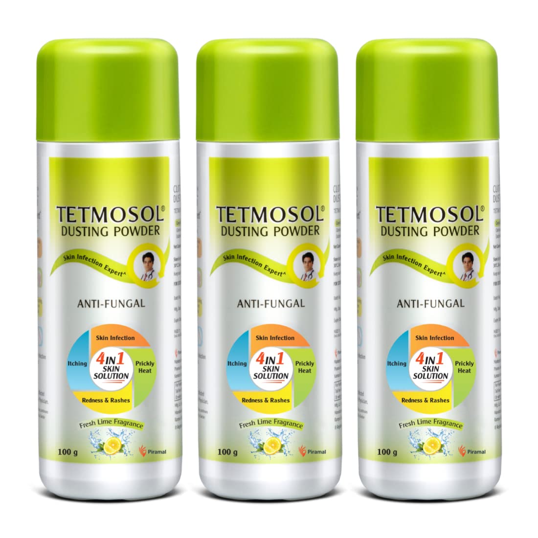 Tetmosol Anti-fungal Dusting Powder - for daily use - fights skin infections, prickly heat, itching - Pack of 3 (3x100gms)