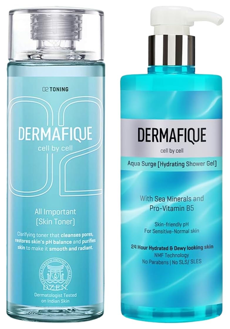 Dermafique All Important Skin Toner – 150ml Toner Aqua Surge Body Wash Shower Gel 500ml Bodywash for Hydrated Skin Skin Friendly pH Free With Natural Moisturizing Factor Technology for Women Men