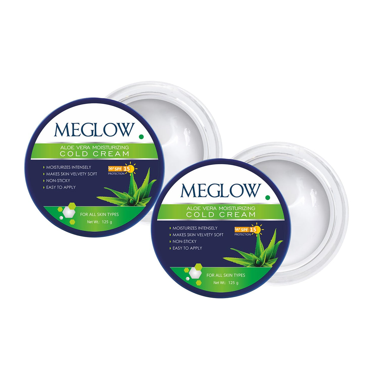 Meglow Aloe Vera Moisturizing Cold Cream for Winter | Moisturizer with SPF 15 Protection | Deep Hydration for Dry Skin | Nourishing Face Cream for Women & Men - 125g (Pack of 2)
