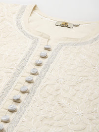 Ada Women's  Hand Embroidered Lucknowi Chikankari Cotton Straight Short Top Kurti A178625