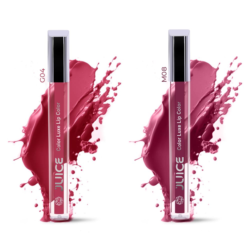 Juice matte Luxe lipstick & lip Gloss - Vitamin E Enriched, Smudge-Free with Bio Retinol, Moisturizing Lock Technology, SPF 15 Pack of 2 (PINK PLUM - M08 & PINKISH BERRY - G04)