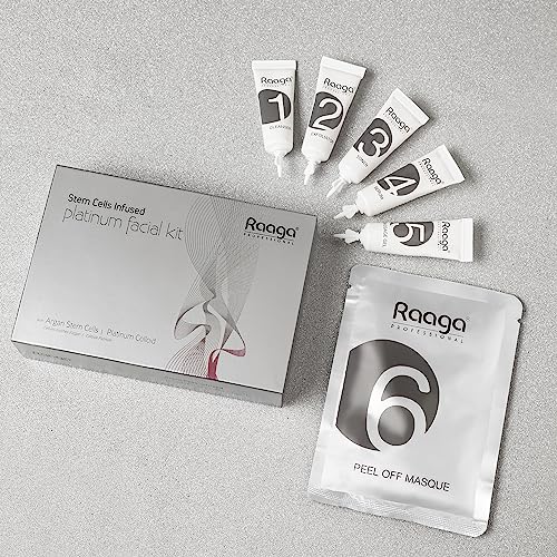 Raaga Professional Stem Cells Infused Platinum 6 Step Facial Kit | Platinum Colloid, Argan Stem Cells | Restores Skin's  Moisture | All Skin Types (61 gm)