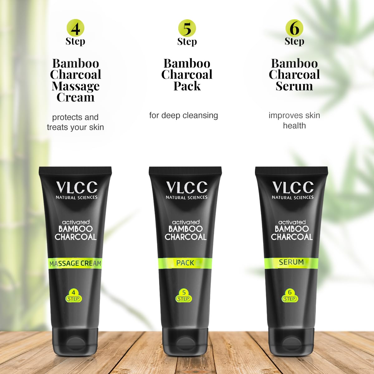 VLCC Activated Bamboo Charcoal Facial Kit with FREE Rose Water Toner - 300g + 100ml | Anti-Blemish Skin Purifying | At Home Facial Kit | Anti-Acne Facial with Activated Bamboo Charcoal