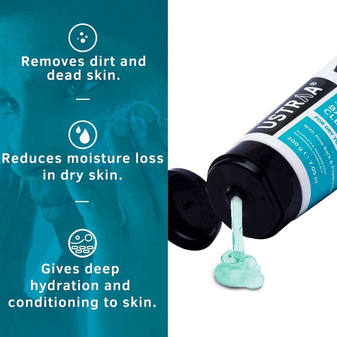 Ustraa Face Wash - Mint Cool - For Dry to Normal Skin - 200g | Reduces Moisture Loss | Removes Dirt & De-Tan Cream For Men- 50g | for Effective Tan Removal & Even Skin Tone | Without Bleach