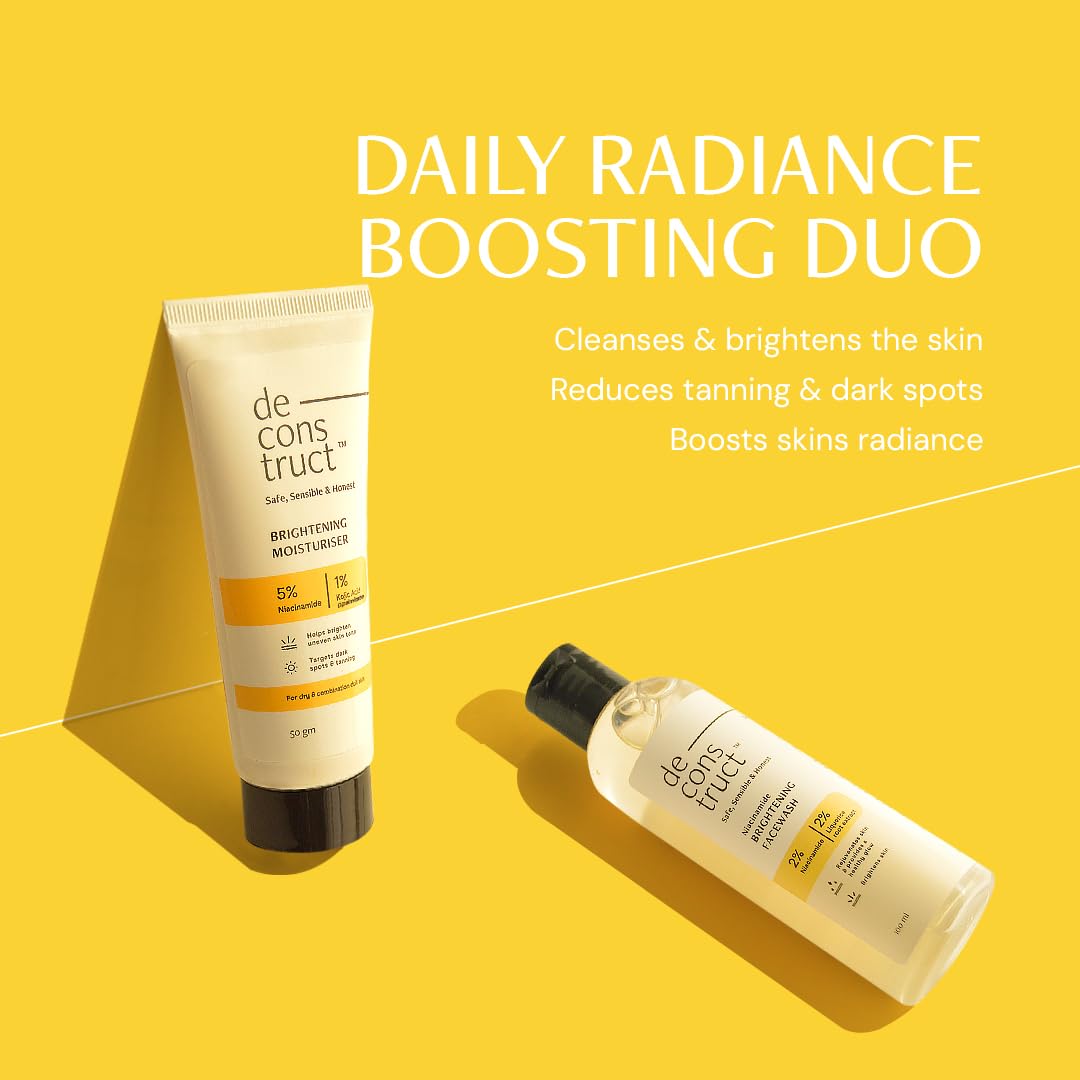 Deconstruct Daily Radiance Boosting Duo- Brightening Face Wash (100ml) + Brightening Face Moisturiser (50 g) | For Glowing and Radiant Skin | Anti Pigmentation Duo | Pack of 2