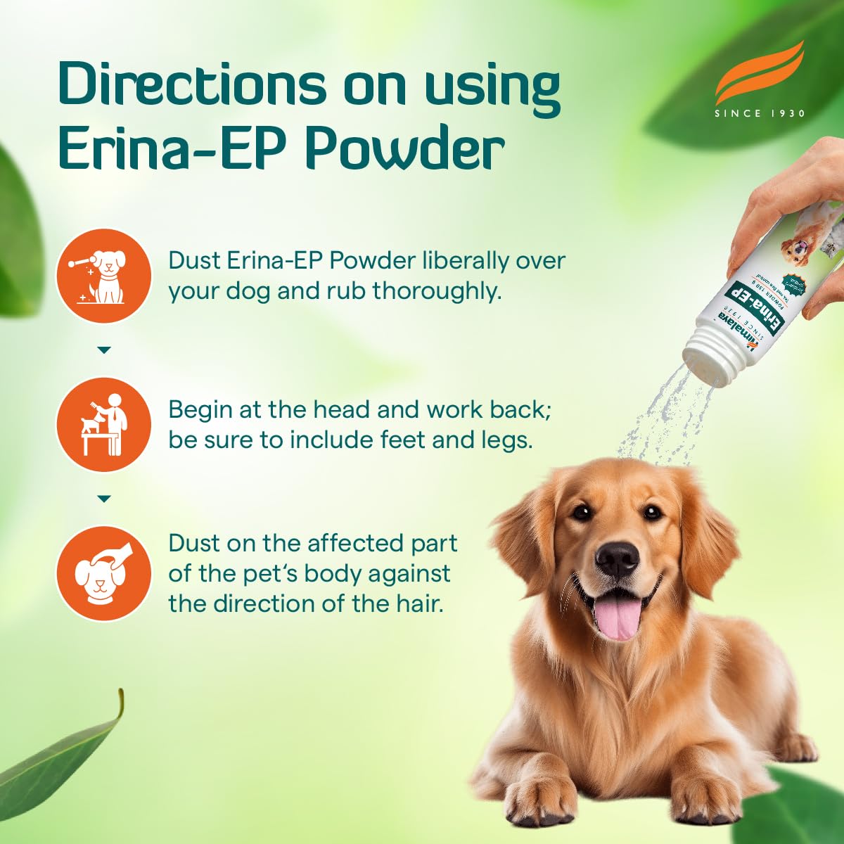 Himalaya Erina-EP Powder for Dogs and Cats | Neem & Eucalyptus Formula | Controls Ticks & Fleas | Soothes Skin Irritation |150 g