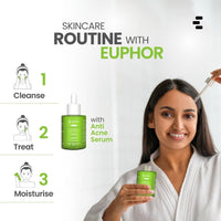 Euphor Acne Clearing Face Serum | Encapsulated Salicylic Acid, Natural AHA | enriched with Vitamin C, Niacinamide | Non-sticky, Non-greasy | Beginner-friendly Formulation for Young Adults and Teens | Acne Serum for Women and Men | 30 ml