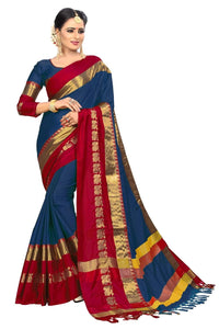 PAREVDEE Women's  Dobby Cotton Saree With Blouse Piece