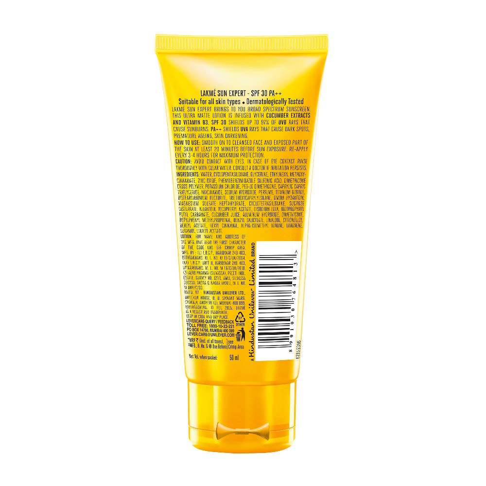 Lakmé Sun Expert SPF 30 PA++ Ultra Matte Lotion Sunscreen, Blocks Upto 97% Harmful Sunrays, 50 ml For All Skin type & Eyeconic Kajal, 0.35g, Deep Black New Matte Finish