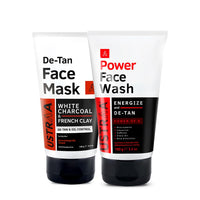 Ustraa De-Tan Face Mask - Oily Skin - 125g | with White Charcoal | Removes Dead Skin & Power Face Wash -100g - Energize & De-Tan | Effective Tan Removal | Dermatologically Tested | Removes Dead Skin