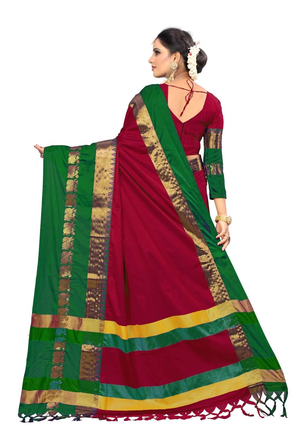 PAREVDEE Women's  Dobby Cotton Saree With Blouse Piece