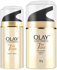 Olay Day Cream Total Effects 7 in 1, Anti-Ageing SPF 15, 50g And Olay Night Cream Total Effects 7 in 1, Anti-Ageing Moisturiser, 20g