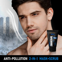 INDUS VALLEY Men 100% Natural 2 in 1 Active Charcoal Face Mask and Scrub With Dead Sea Water & Clay - (100ml)