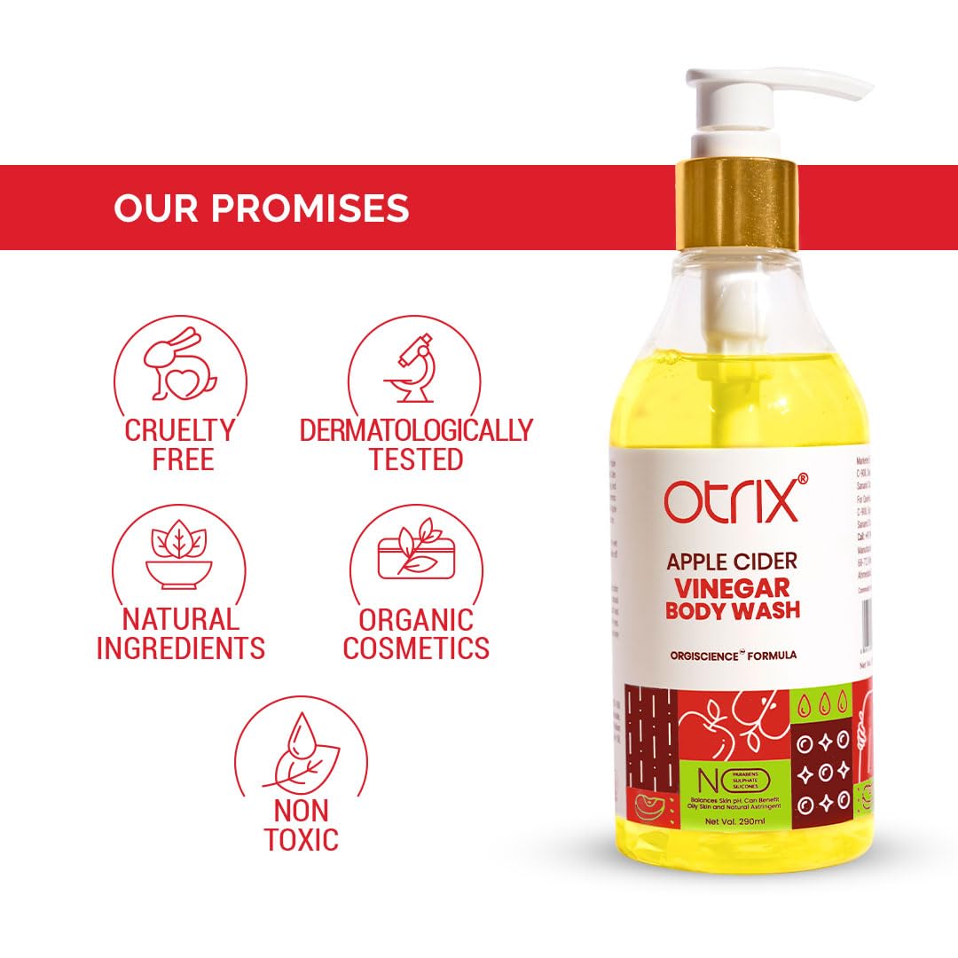 Otrix Apple Cider Vinegar Body Wash with Linoleic Acid, Purifying and Hydrating Cleanser, pH Balancing, For Men and Women, 290ml