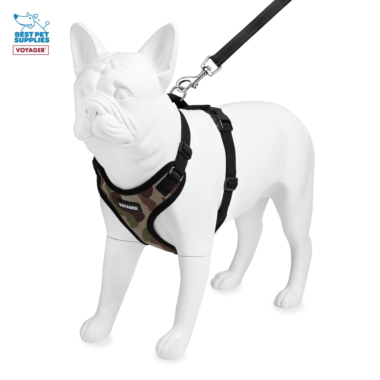 Voyager Step-in Lock Dog Harness w Reflective Dog Leash Combo Set with Neoprene Handle 5ft - Supports Small, Medium and Large Breed Puppies/Cats by Best Pet Supplies - Army/Black Trim, S Harness Leash Set (Army/Black Trim) S (Chest: 15 - 18")