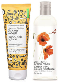 Aroma Magic Juniper Berry Oil Free Moisturiser, 100ml And Aroma Magic Sunscreen Sun Block Lotion, SPF 30, 100ml
