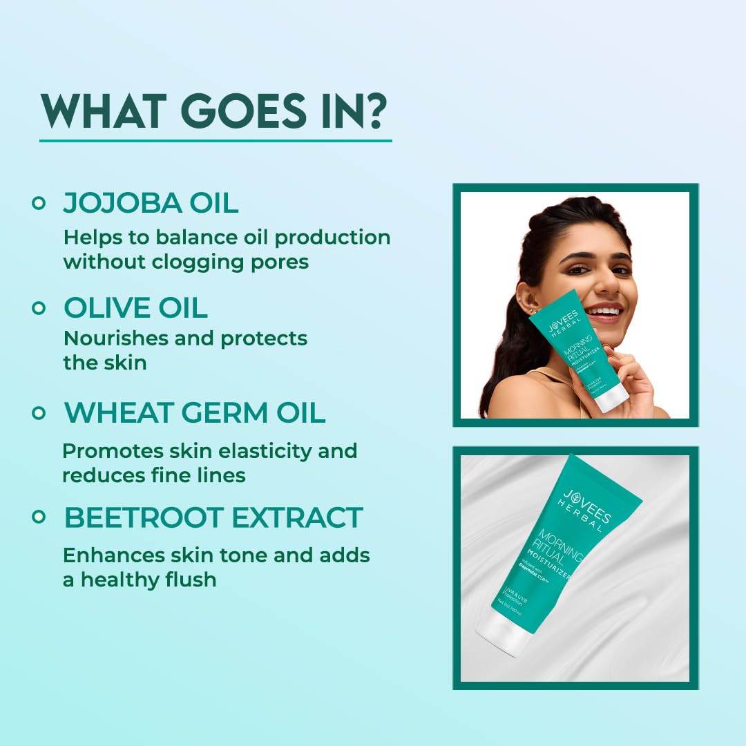 JOVEES Herbal Morning Ritual Moisturizer Cream| Prevents Dark Spots | Reduces Fine Line & Improves Skin Elasticity | UVA & UVB Protection | Nourishes & Hydrates Skin | All Skin Types 100ml