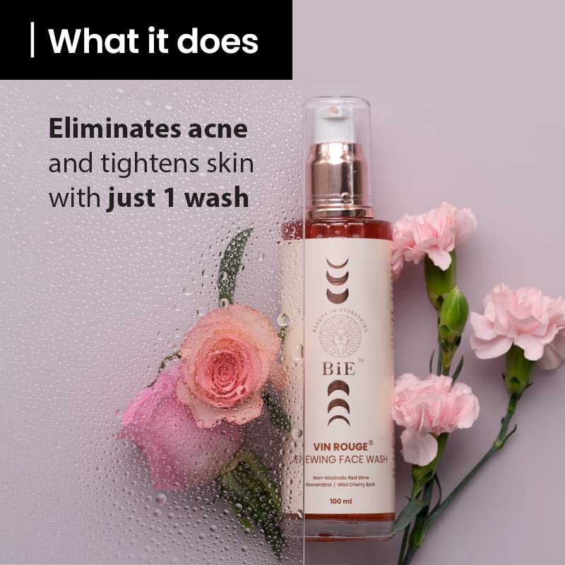 BiE Vin Rouge Renewing Face Wash with Non Alcoholic Red Wine, Resveratrol, Vitamin E & Wild Cherry Bark | Cleanser For Hydration, Glow & Anti-Aging | Mild & Foaming Face Wash | All Skin Types | 100ml