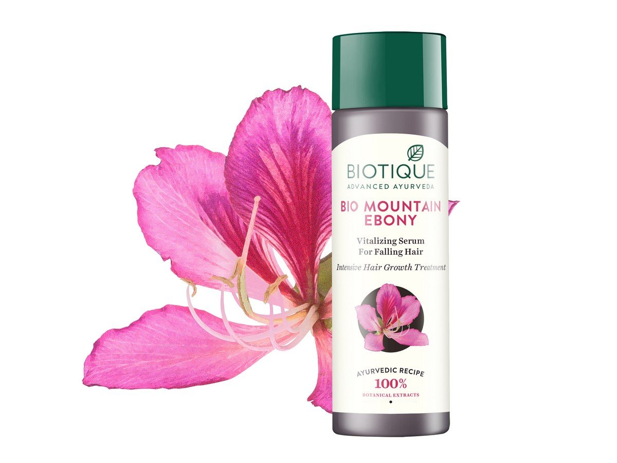 Biotique Bio Fruit Whitening Lip Balm, 12g And Biotique Bio Mountain Ebony Vitalizing Serum For Falling Hair Intensive Hair Growth Treatment, 120ML