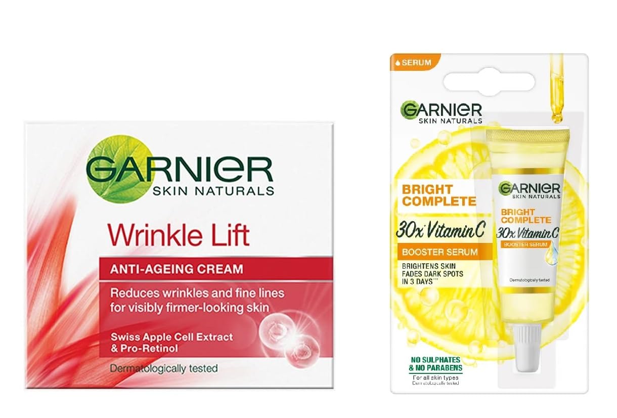 Garnier Wrinkle Lift Anti Ageing Cream 40g + Garnier Bright Complete Vitamin C Serum 7ml (2 ITEM IN SET)