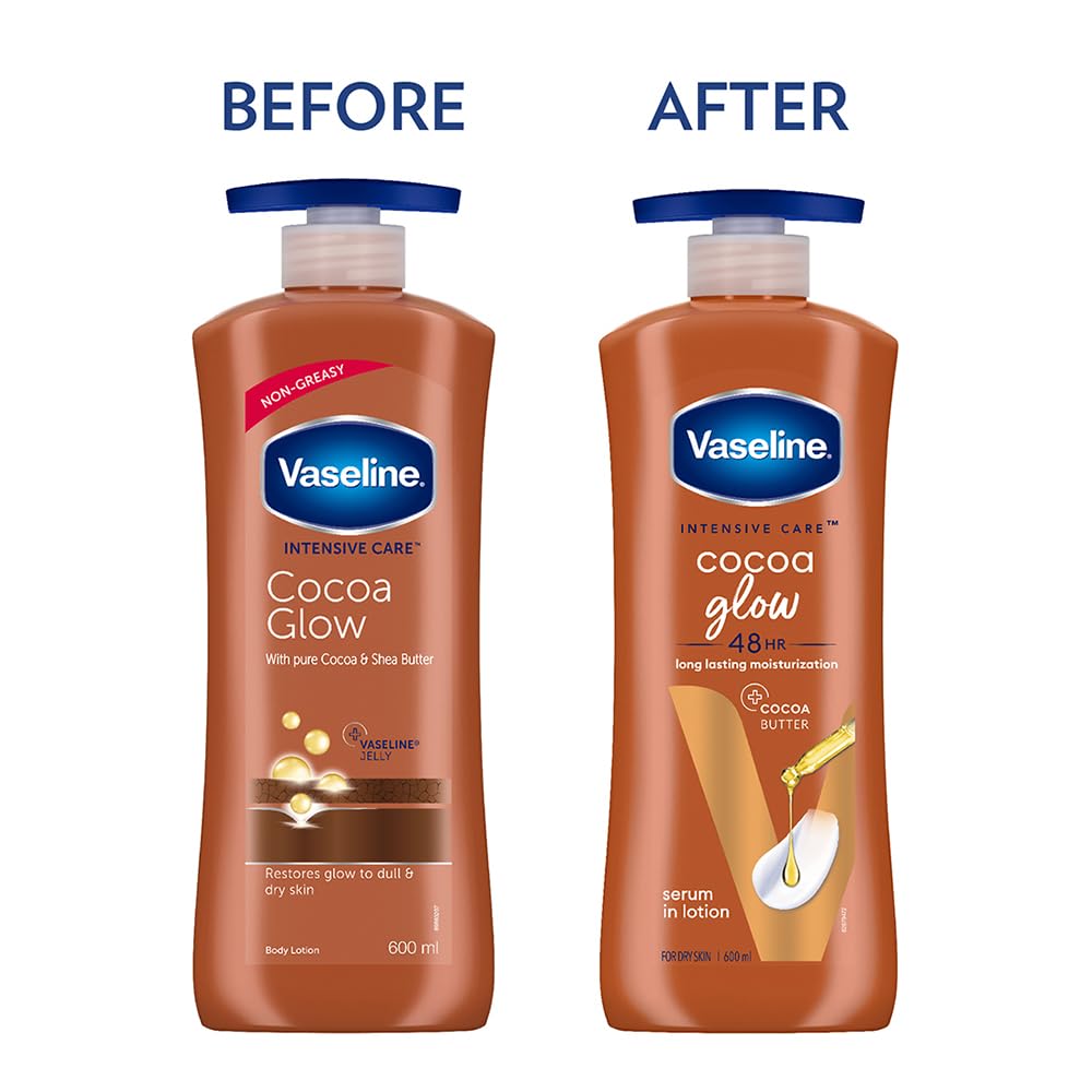 Vaseline Cocoa Glow Serum In Lotion, 600 ml | 100% Pure Cocoa & Shea Butter for Glowing & Soft Skin