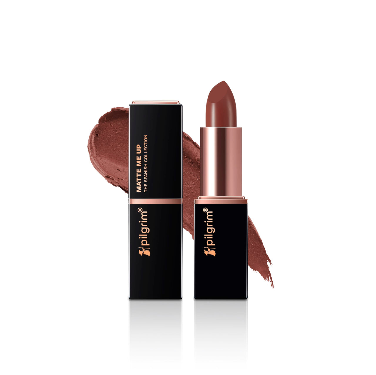 Pilgrim Matte Me Up Bullet Lipstick 4.2g | Creamy, Lightweight, Bold, Non Drying | SPF 30 | Enriched With Hyaluronic Acid & Spanish Squalane | Lipstick for dusky skin tone | Caramel Guilt-02