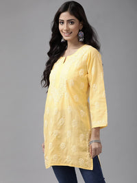 Ada Women's  Cotton Top Tunic Hand Embroidered Lucknowi Chikankari Short Kurti