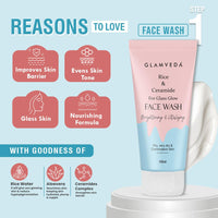 Glamveda Korean Rice & Ceramide 6 Step Daily Skincare Routine For Women with Gift Box | Face wash, Toner, Serum, Under eye cream, Moisturizer & Sunscreen