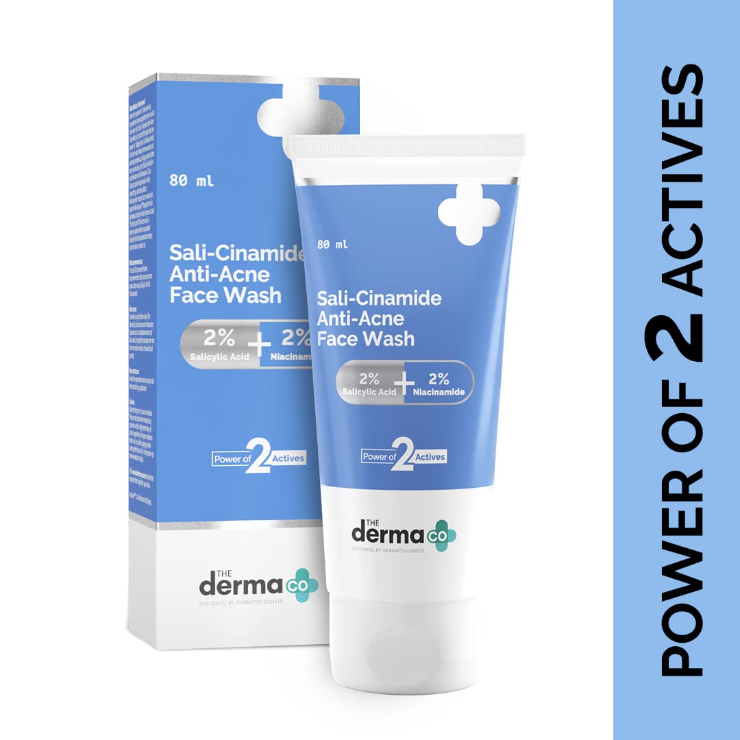 The Derma Co 1% Hyaluronic Sunscreen SPF 50 Aqua Gel, PA++++, Lightweight & The Derma Co Sali-Cinamide Anti-Acne Face Wash with 2% Salicylic Acid & 2% Niacinamide - 80ml