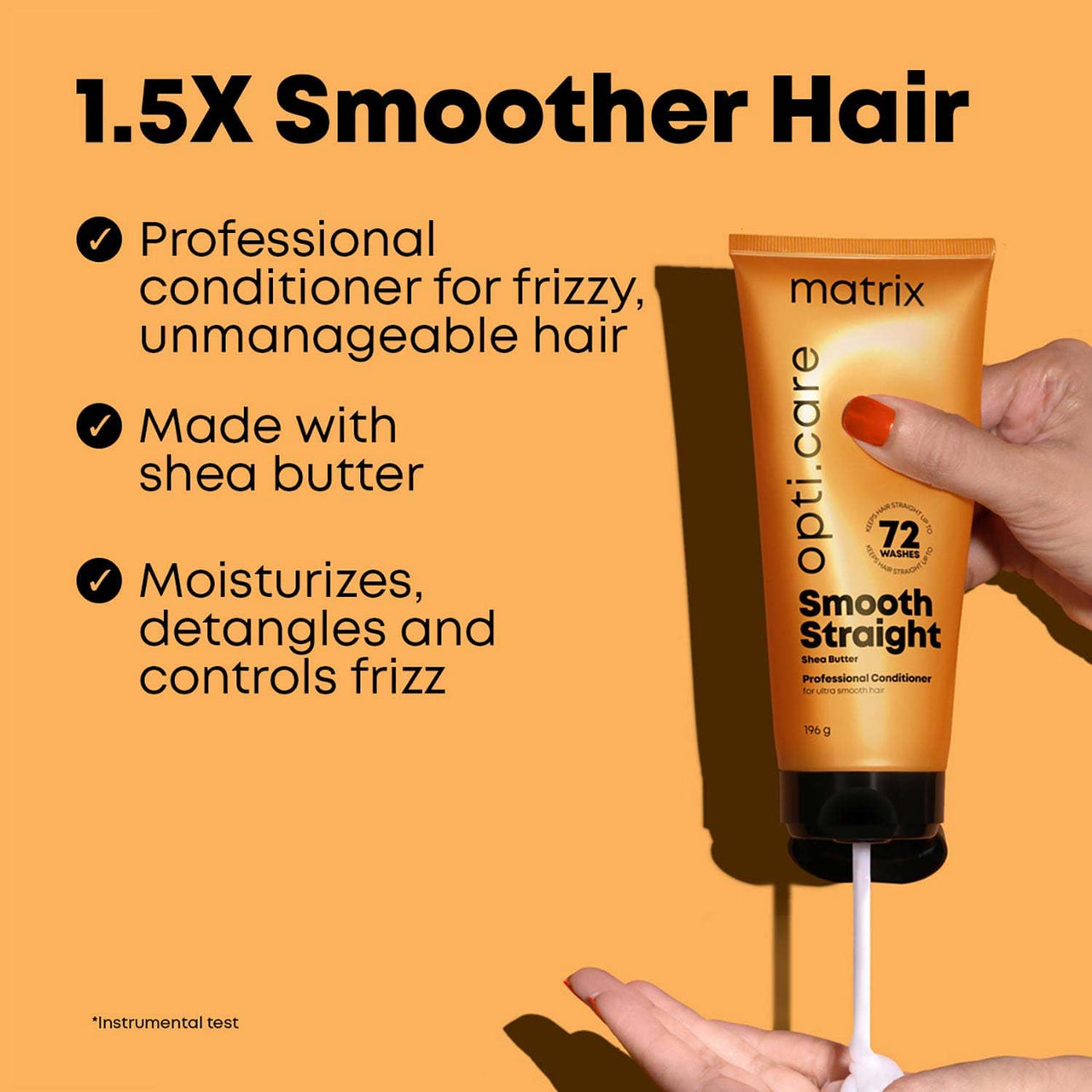 MATRIX Opti.Care Smooth Straight Professional Conditioner for Frizzy, Unmanageable Hair | 96Hr Frizz Control | Used by 1 Lakh Hairstylists | with Shea Butter, 196gm
