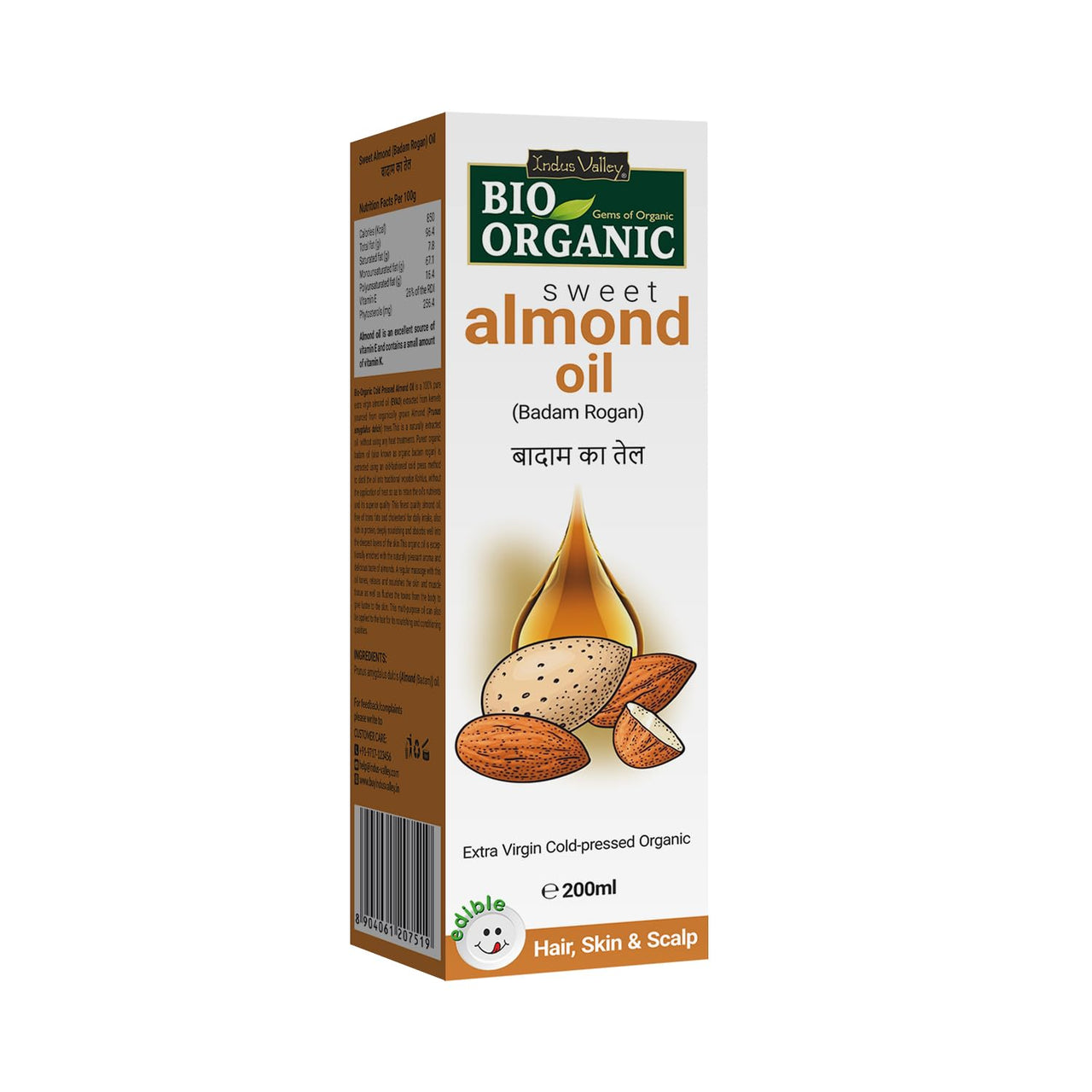 INDUS VALLEY Pure Natural & Organic Roghen Badam Sweet Almond Oil for Body,Hair & Skin (No Mineral Oil & Sulphate) - (200ml)