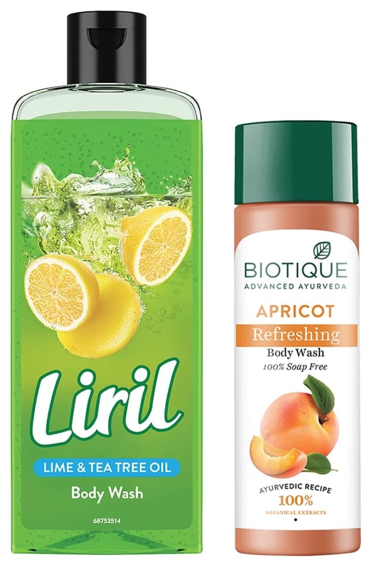 Liril Lemon and Tea Tree Oil Body Wash, 250 ml and Biotique Bio Apricot Refreshing Body Wash, 190ml