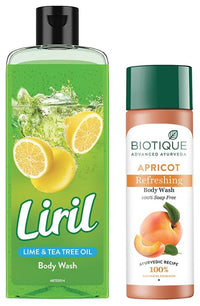 Liril Lemon and Tea Tree Oil Body Wash, 250 ml and Biotique Bio Apricot Refreshing Body Wash, 190ml