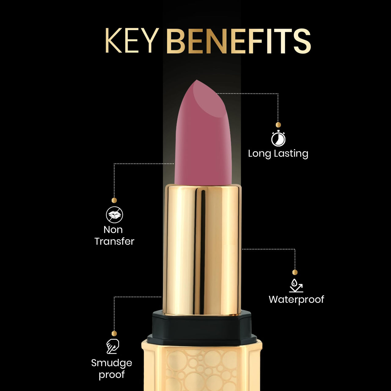 Beauty Berry Bold Babe Non-Transfer Matte Lipstick | Highly Pigmented, Lightweight, Smudge Proof & Waterproof Lipstick | Single Swipe Application, Long Lasting Lipstick for Women (Dusty Pink)