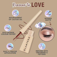 Glamveda Super Matte Liquid Eyeliner – Brown, Smudge-Proof, Waterproof, Quick Drying | 24-Hour Long Stay | Smooth Application | Bold, Clean, Smudge-Free Look