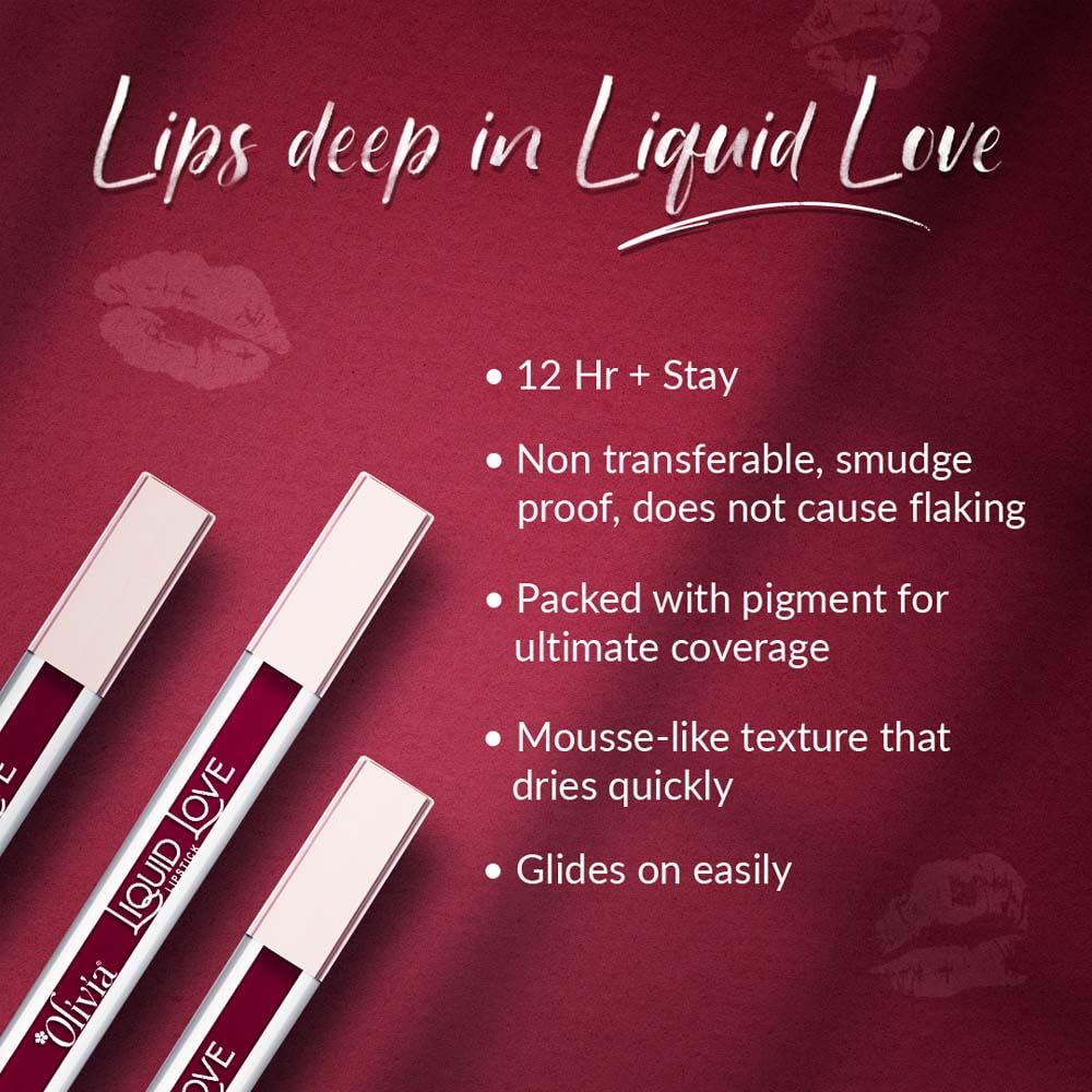 Oliva Liquid Lipstick, 12HR Long-lasting Matte Lipstick, Non Transfer, High Coverage, Water & Smudge Proof, Light Weight & Cruelty-Free - 2ml (Berry Smoothie 11)