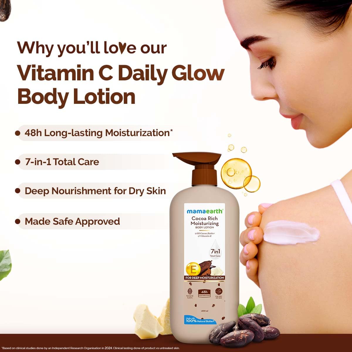 Mamaearth Cocoa Rich Moisturizing Body Lotion with Cocoa Butter & VitaminE for Deep 48H Moisturization 400ml For Very Dry Skin | 7in1 Total Care Benefits | 100% Natural Butter | Non-Greasy Smooth Skin