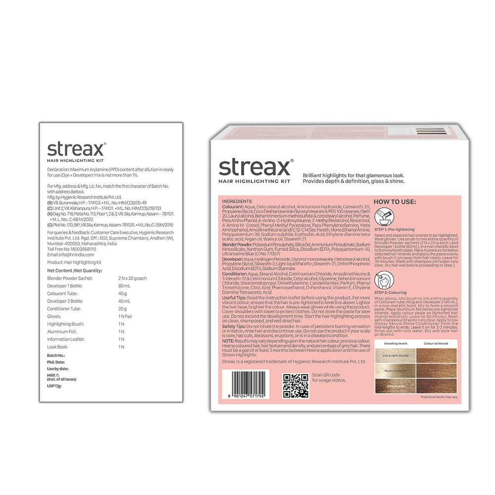 Streax Hair Colour Highlight Kit | Blonde, Soft Blonde - Pack of 1 | Enriched With Walnut & Argan Oil | For Women | Rich, Vibrant, Easy to Use, DIY Application