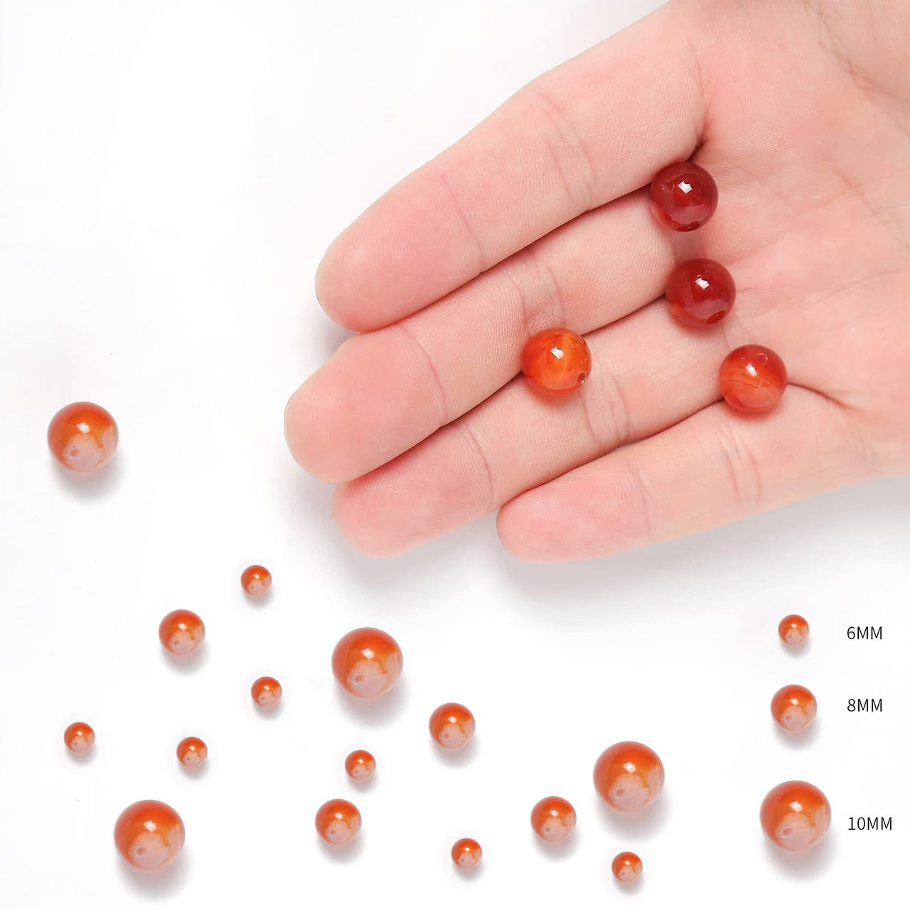 60pcs 6mm Natural Stone Beads Red Carnelian Striped Agate Beads Energy Crystal Healing Power Gemstone for Jewelry Making, DIY Bracelet Necklace