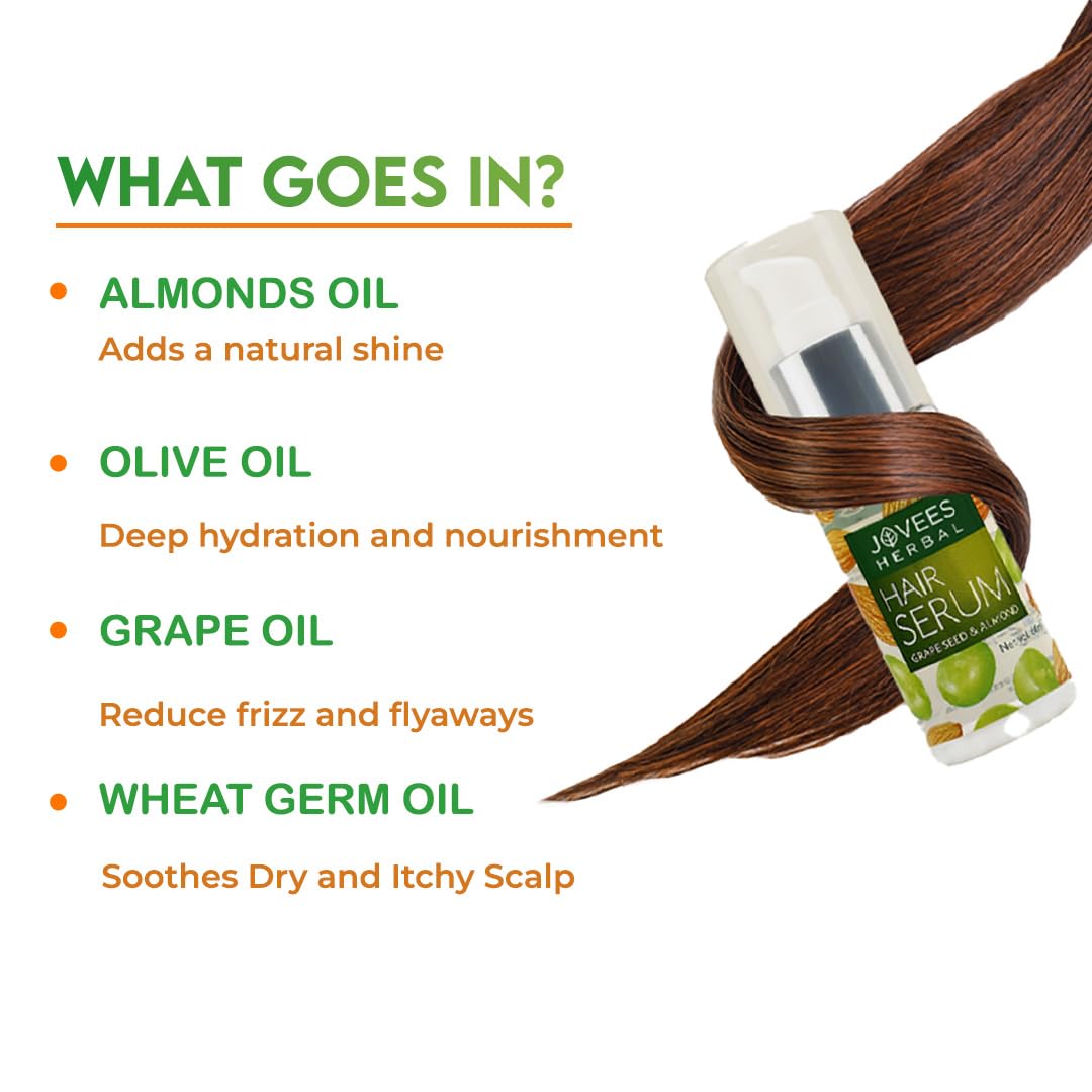 Jovees Herbal Hair Serum Grape Seed and Almond | For Frizzy Hair | Prevents Hairfall | For Men & Women (60ml)