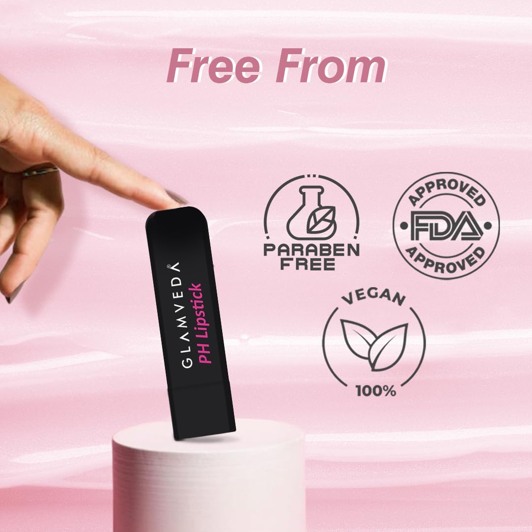 Glamveda Ph Lipstick | Color Changing Black Lipstick With Glossy Pink Payoff | Long Lasting Nourishment, SPF 10, Enriched With Vitamin E & Jojoba Oil| Vegan & Paraben Free | 4 gm Pack of 1