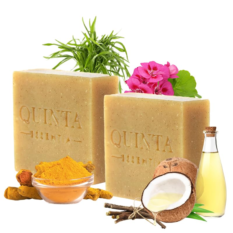 Quinta Essentia Organic Cold Turmeric Processed Bathing Soap for Nourishing & Soothing Skin, Remove Tanning, Dead Skin, Exfoliate & Deep Cleanse - 100g (Pack 0f 2)
